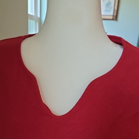 ChicMe Red Ribbed Fitted Top with Long Sleeves Built-bra Women's XL - Picture 8 of 16